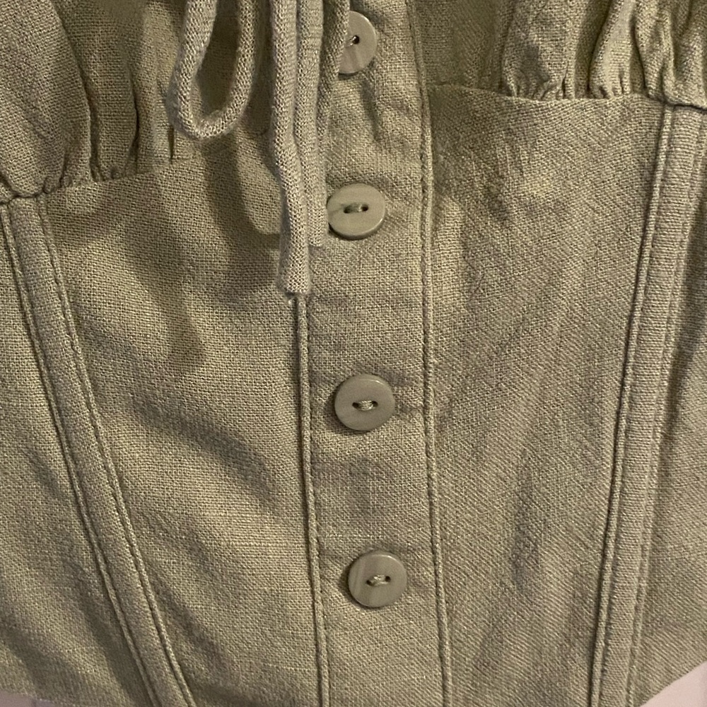 Ally Green Cami Crop Top Corset Linen casual chic coquette cottagecore milkmaid - Picture 8 of 15